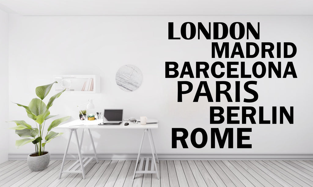 Travel wall decal, City name wall decals, Country Capital decal, Travel Agency Decoration, Travel Agency wall decal, Office wall decor 465LU