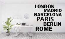 Load image into Gallery viewer, Travel wall decal, City name wall decals, Country Capital decal, Travel Agency Decoration, Travel Agency wall decal, Office wall decor 465LU