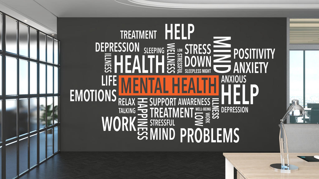Mental Health Vinyl Wall Decal, Self Care Wall Decor, Mental Wellness Wall Art, Inspirational Word Cloud for Mental Health 430LU