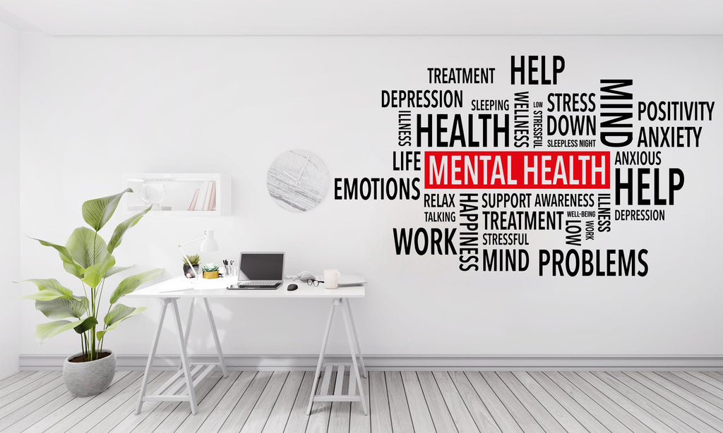 Mental Health Vinyl Wall Decal, Self Care Wall Decor, Mental Wellness Wall Art, Inspirational Word Cloud for Mental Health 430LU