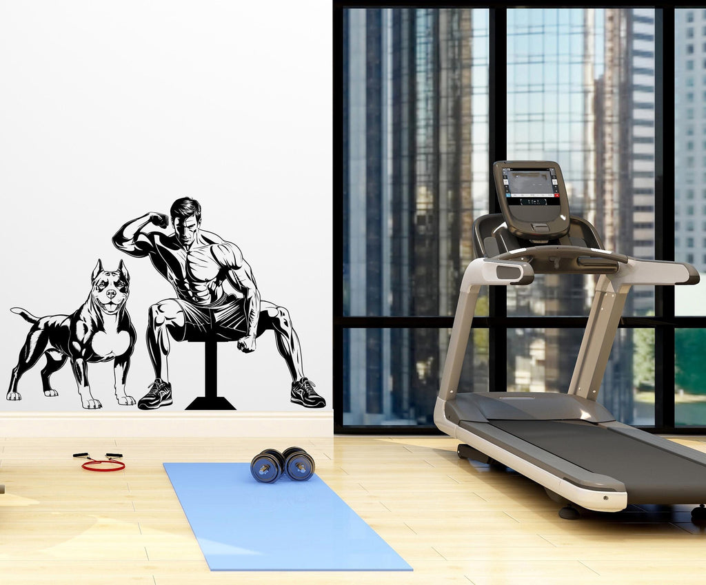 Man and Dog Muscle Gym Wall Decor Monster Body Fitness Wall Art Gym Wall Decals Wall Decal Crossfit Gifts Home Gym Wall Sticker Gym 433LU