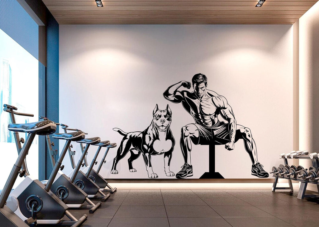 Man and Dog Muscle Gym Wall Decor Monster Body Fitness Wall Art Gym Wall Decals Wall Decal Crossfit Gifts Home Gym Wall Sticker Gym 433LU