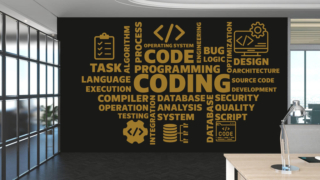 Coding Word Cloud Vinyl Wall Decal, Technology Office Decor