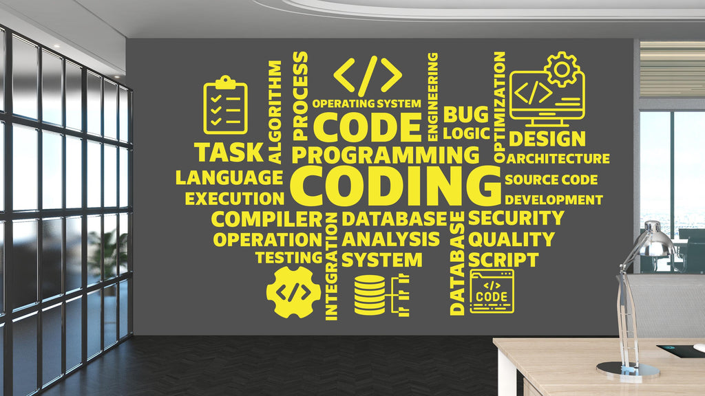 Coding Word Cloud Vinyl Wall Decal, Technology Office Decor