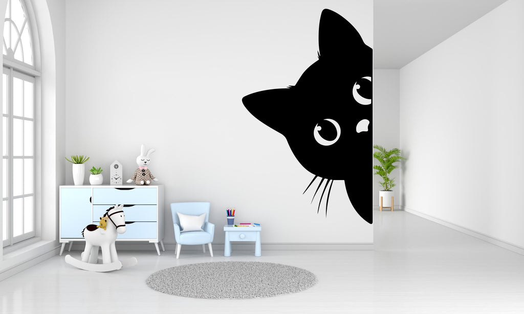 Peeking Cat Wall Art Decal, Cat wall decals, Gift for Kids, Grooming wall decor, Veterinary decals, Pet shop cat wall vinyl decal 434LU