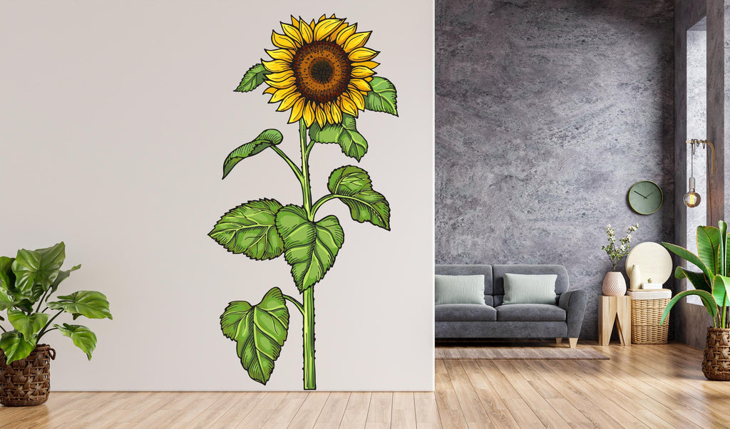 Sunflower wall vinyl sticker decal, Plants wall decoration, Flower plant wall decal, Living Room decor, Mural decoration 497RS