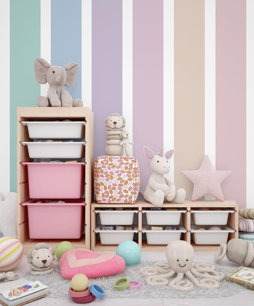 Stripes Set of 6 Wall Decor Decal, Playroom Stripes Wall Sticker, Boho Straight Stripes Sticker, Rainbow Color Nursery Kids Room Decal 481LU