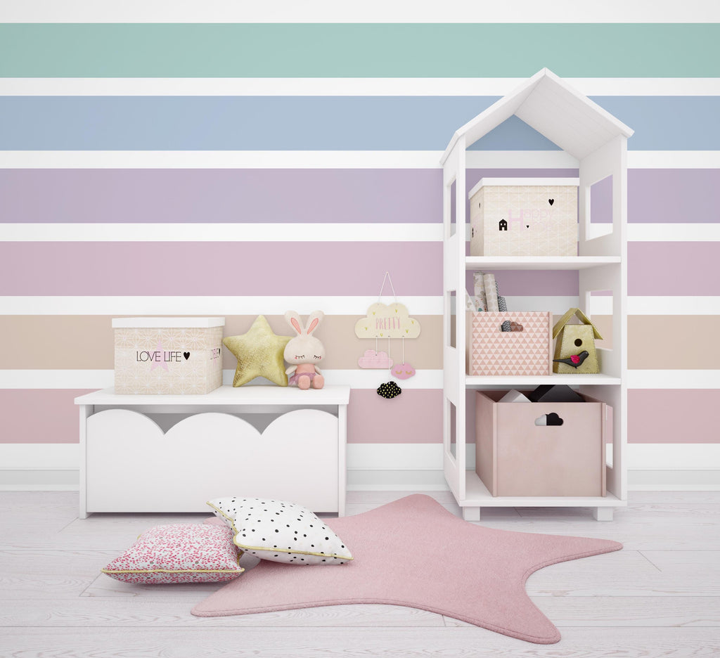 Stripes Set of 6 Wall Decor Decal, Playroom Stripes Wall Sticker, Boho Straight Stripes Sticker, Rainbow Color Nursery Kids Room Decal 481LU