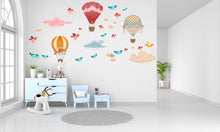 Load image into Gallery viewer, Air Balloon Birds and Clouds Wall Decor, Nursery Decal Bird, Watercolor Stickers Birds, Hot air balloon wall decal, Clouds wall decal 483LU