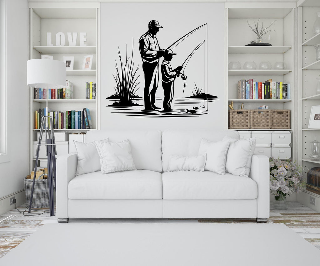 Father and Son Fishing Wall Decal Sticker Fishing Kids Father Day Fishing Gift Wall Art Dad and Kids Home Decor Nursery Decor Dad Gift 439LU