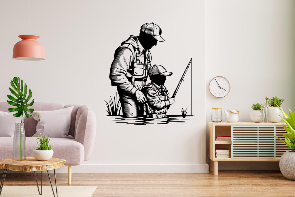 Father and Son Fishing Wall Decal Sticker Fishing Kids Father Day Fishing Gift Wall Art Dad and Kids Home Decor Nursery Decor Dad Gift 440LU