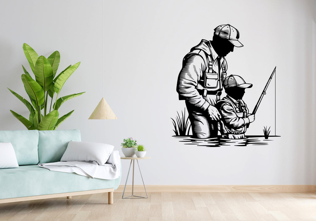Father and Son Fishing Wall Decal Sticker Fishing Kids Father Day Fishing Gift Wall Art Dad and Kids Home Decor Nursery Decor Dad Gift 440LU