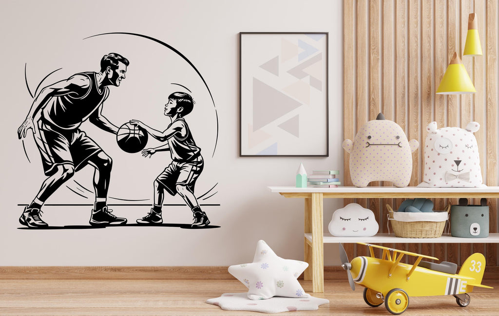 Basketball Dad with his Son Wall Decal Family Joy Sport Wall Decal Kids Decal Father Son Gifts wall Vinyl Wall Sticker for Boys Room 444LU