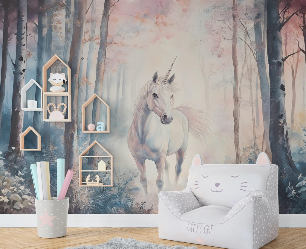 Unicorn Wall Graphics Peel and Stick Girl room Wallpaper Nursery Self Adhesive Removable nursery wall decor Mural 491RS