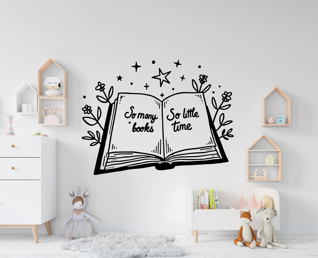 So Many Books So many Time Library vinyl wall art decals, library decal, education decals, reading room, nurseries, school, kids gifts 502RS