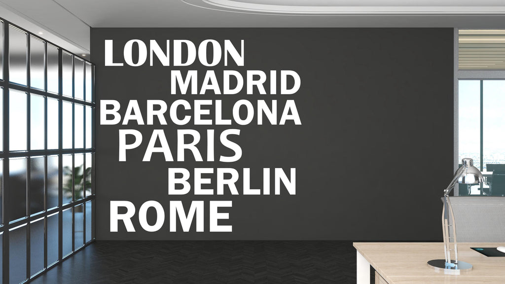 Travel wall decal, City name wall decals, Country Capital decal, Travel Agency Decoration, Travel Agency wall decal, Office wall decor 465LU
