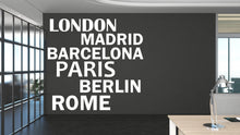 Load image into Gallery viewer, Travel wall decal, City name wall decals, Country Capital decal, Travel Agency Decoration, Travel Agency wall decal, Office wall decor 465LU