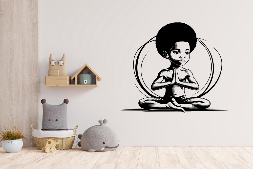 Yoga Wall Decal Young Afro Boy Wall Sticker Yoga Wall Art Yoga Wall Decor Gym Wall Decal Gym Wall Sticker Gym Wall Meditation Decal 472LU