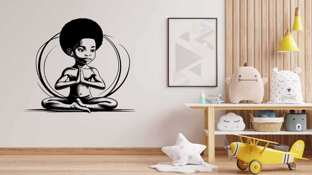 Yoga Wall Decal Young Afro Boy Wall Sticker Yoga Wall Art Yoga Wall Decor Gym Wall Decal Gym Wall Sticker Gym Wall Meditation Decal 472LU