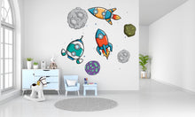 Load image into Gallery viewer, Space Wall Decals, Colorful Space Ships Asteroid Decor Nursery Decals, Planet Wall Decals, Stars, Planets, Astronaut, Kids Wall Decals 473LU