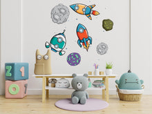 Load image into Gallery viewer, Colorful space ships and asteroid, Space Decor