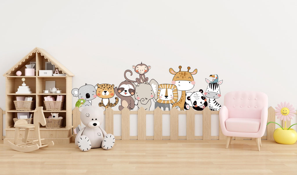 Jungle Cartoon Animals Wall Decal, Kids Room wall sticker, Animals Wall Decor Nursery Decals, Kids Wall Decals, Children's Room Decor 504LU