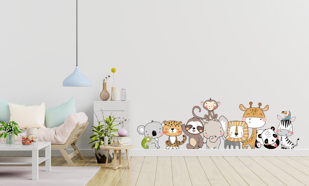 Jungle Cartoon Animals Wall Decal, Kids Room wall sticker, Animals Wall Decor Nursery Decals, Kids Wall Decals, Children's Room Decor 504LU
