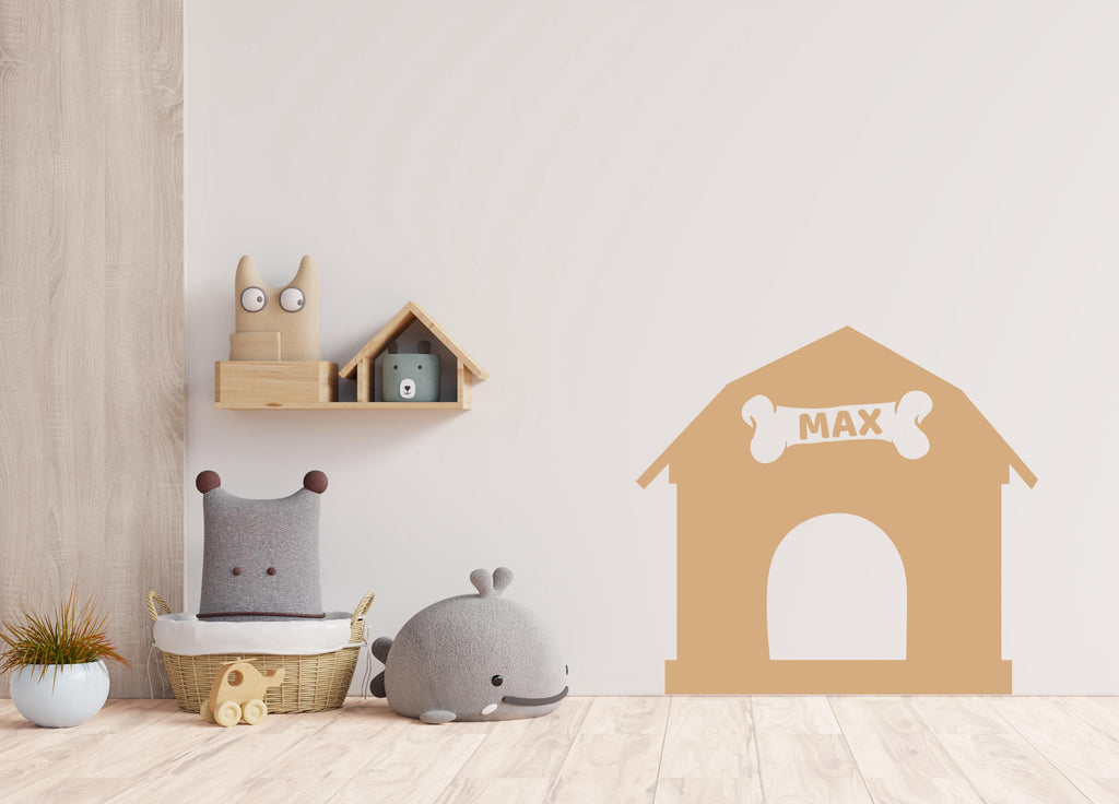 Dog House Kennel With Dog Name Wall Decal Home Headboard Color Block, Dog Wall Decor, Boho Wall Decal, Bed Headboard Sticker, Dog Gift 505LU