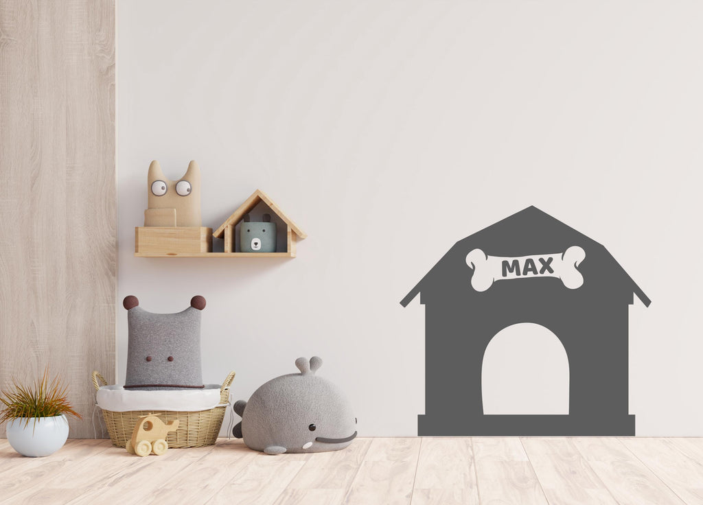 Dog House Kennel With Dog Name Wall Decal Home Headboard Color Block, Dog Wall Decor, Boho Wall Decal, Bed Headboard Sticker, Dog Gift 505LU