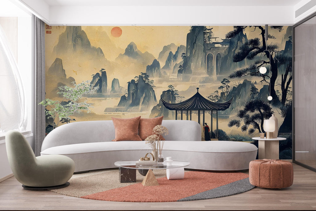 Japanese Nature Wallpaper Wall Graphics Japanese Pagoda Peel and Stick Girl room Wallpaper Self Japan Traditional Pattern 519RS