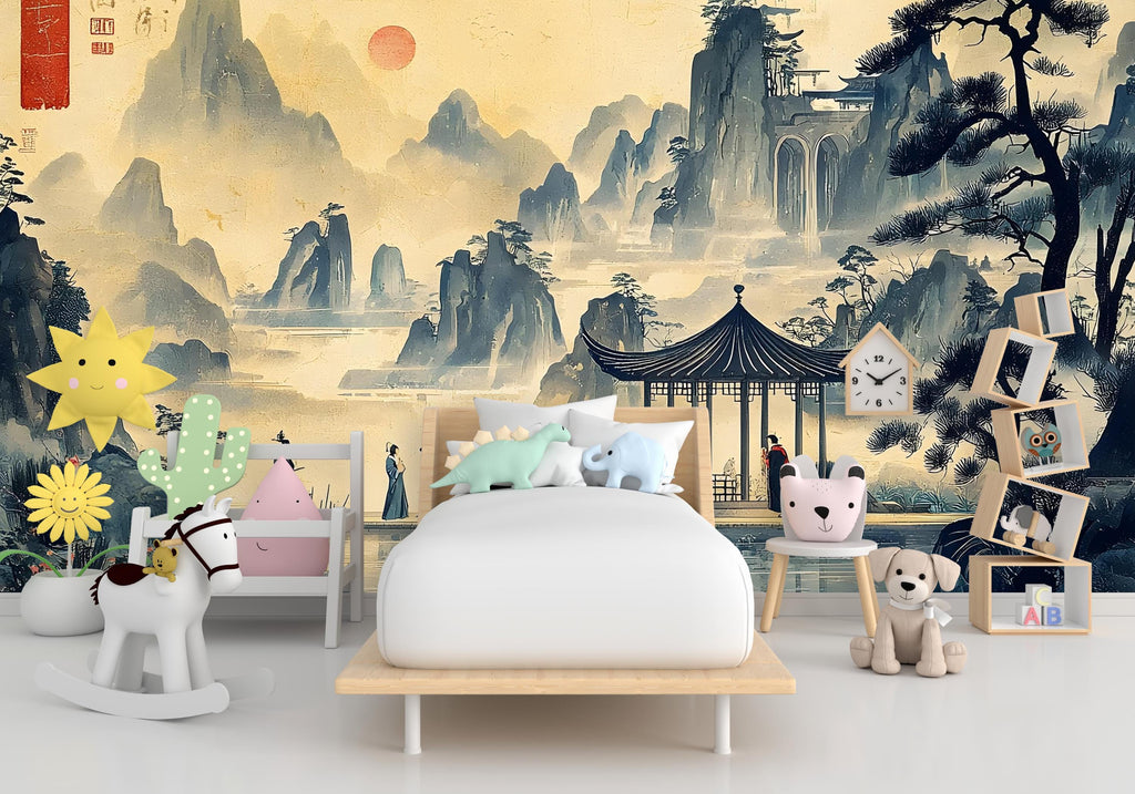 Japanese Nature Wallpaper Wall Graphics Japanese Pagoda Peel and Stick Girl room Wallpaper Self Japan Traditional Pattern 519RS