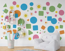 Load image into Gallery viewer, Shapes wall sticker, Pastel Colorful shapes wall decal for Kids Room Decor, Abstract shapes wall stickers, Colorful wall sticker 509LU