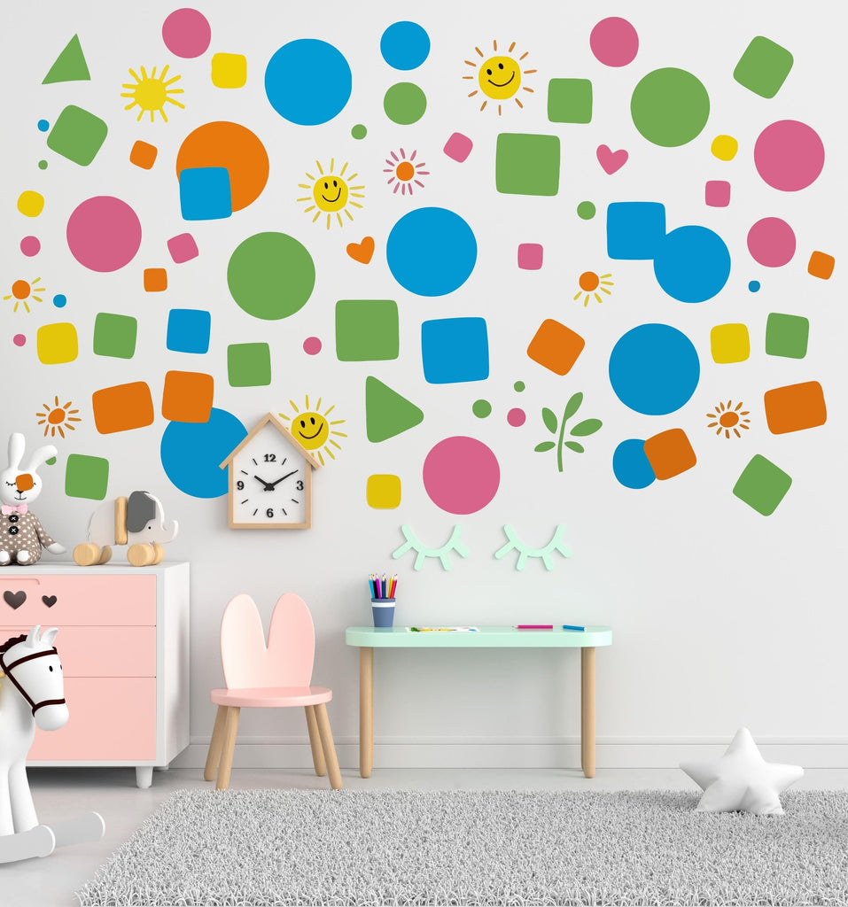Shapes wall sticker, Pastel Colorful shapes wall decal for Kids Room Decor, Abstract shapes wall stickers, Colorful wall sticker 509LU