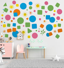 Load image into Gallery viewer, Shapes wall sticker, Pastel Colorful shapes wall decal for Kids Room Decor, Abstract shapes wall stickers, Colorful wall sticker 509LU