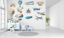 Load image into Gallery viewer, Vintage Aircraft Air Balloon Airplane wall decal , Boys bedroom wall sticker, Decoration for Nursery Kids Room, Kids Wall Decals 477LU