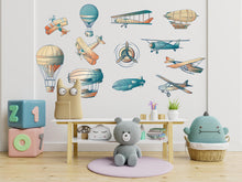 Load image into Gallery viewer, Vintage Aircraft Air Balloon Airplane wall decal , Boys bedroom wall sticker, Decoration for Nursery Kids Room, Kids Wall Decals 477LU