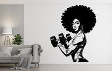 Load image into Gallery viewer, Gym Wall Decal Afro Girl Power fitness Quote Decor Workout Art Vinyl Gym Wall Stickers Bedroom Gym Workout Girl Motivation Crossfit 510LU