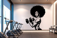 Load image into Gallery viewer, Gym Wall Decal Afro Girl Power fitness Quote Decor Workout Art Vinyl Gym Wall Stickers Bedroom Gym Workout Girl Motivation Crossfit 510LU
