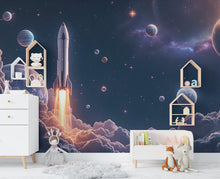 Load image into Gallery viewer, Galaxy Planet Wall Graphics Rocket Peel and Stick Girl room Wallpaper Nursery Self Adhesive Milkly Way nursery Stars wall decor Mural 523RS
