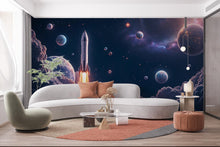 Load image into Gallery viewer, Galaxy Planet Wall Graphics Rocket Peel and Stick Girl room Wallpaper Nursery Self Adhesive Milkly Way nursery Stars wall decor Mural 523RS