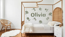Load image into Gallery viewer, Personalized Name with Flowers Wall Sticker, Boho Wall Stickers, Floral Wall Decals, Flower Wall Decals, Floral Stickers, Girl's Room 512LU