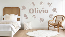 Load image into Gallery viewer, Personalized Name with Flowers Wall Sticker, Boho Wall Stickers, Floral Wall Decals, Flower Wall Decals, Floral Stickers, Girl's Room 512LU