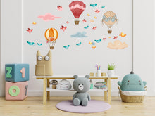 Load image into Gallery viewer, Air Balloon Birds and Clouds Wall Decor, Nursery Decal Bird, Watercolor Stickers Birds, Hot air balloon wall decal, Clouds wall decal 483LU