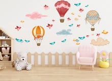 Load image into Gallery viewer, Air Balloon Birds and Clouds Wall Decor, Nursery Decal Bird, Watercolor Stickers Birds, Hot air balloon wall decal, Clouds wall decal 483LU
