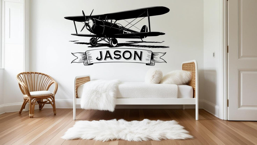 Personalized Airplane Name Sign, Custom Aviation Gift, Biplane and Banner Name, Aircraft Name Sign, Pilot Name Sign, Airforce Wall Art 517LU