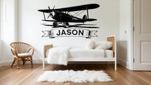 Load image into Gallery viewer, Personalized Airplane Name Sign, Custom Aviation Gift, Biplane and Banner Name, Aircraft Name Sign, Pilot Name Sign, Airforce Wall Art 517LU