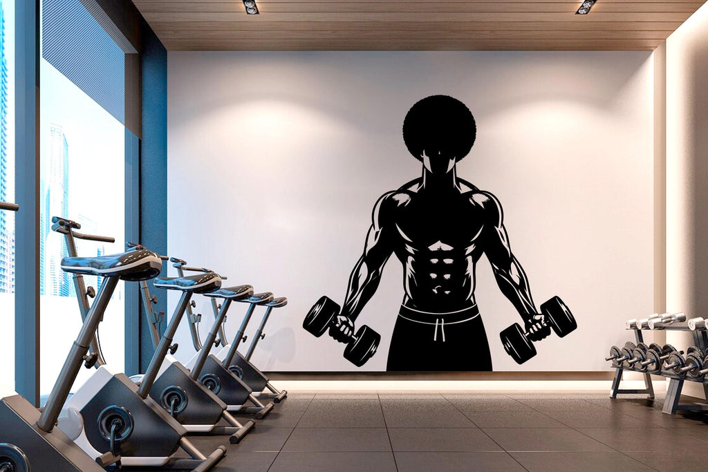 Afro American Men Gym Wall Decal Fitness Wall Art Decor Crossfit Wall Decal Gifts Home Gym Wall Sticker Motivational Wall Decal 527RS