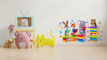 Load image into Gallery viewer, Colorful Animal Wall Decal for Kids Reading Corner - Rabbit, Fox, Elephant and Bird Reading Books - Nursery Decor &amp; Playful Wall Art 520LU
