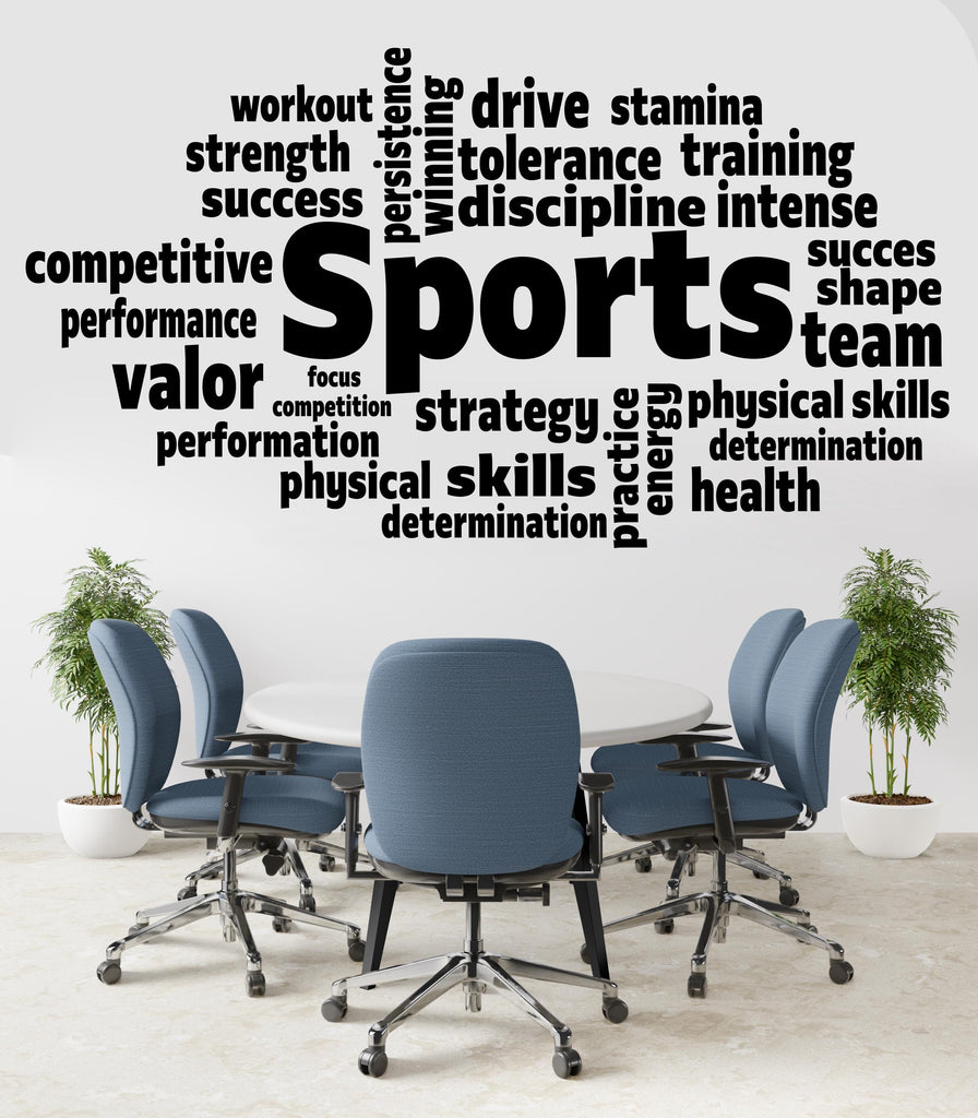Sports word cloud wall decal, Motivational fitness decor, Workout inspiration, Strength training, Team spirit, Athletic performance 521LU