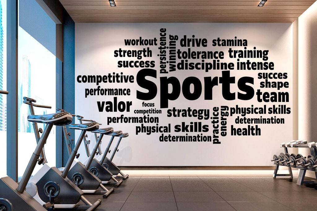 Sports word cloud wall decal, Motivational fitness decor, Workout inspiration, Strength training, Team spirit, Athletic performance 521LU